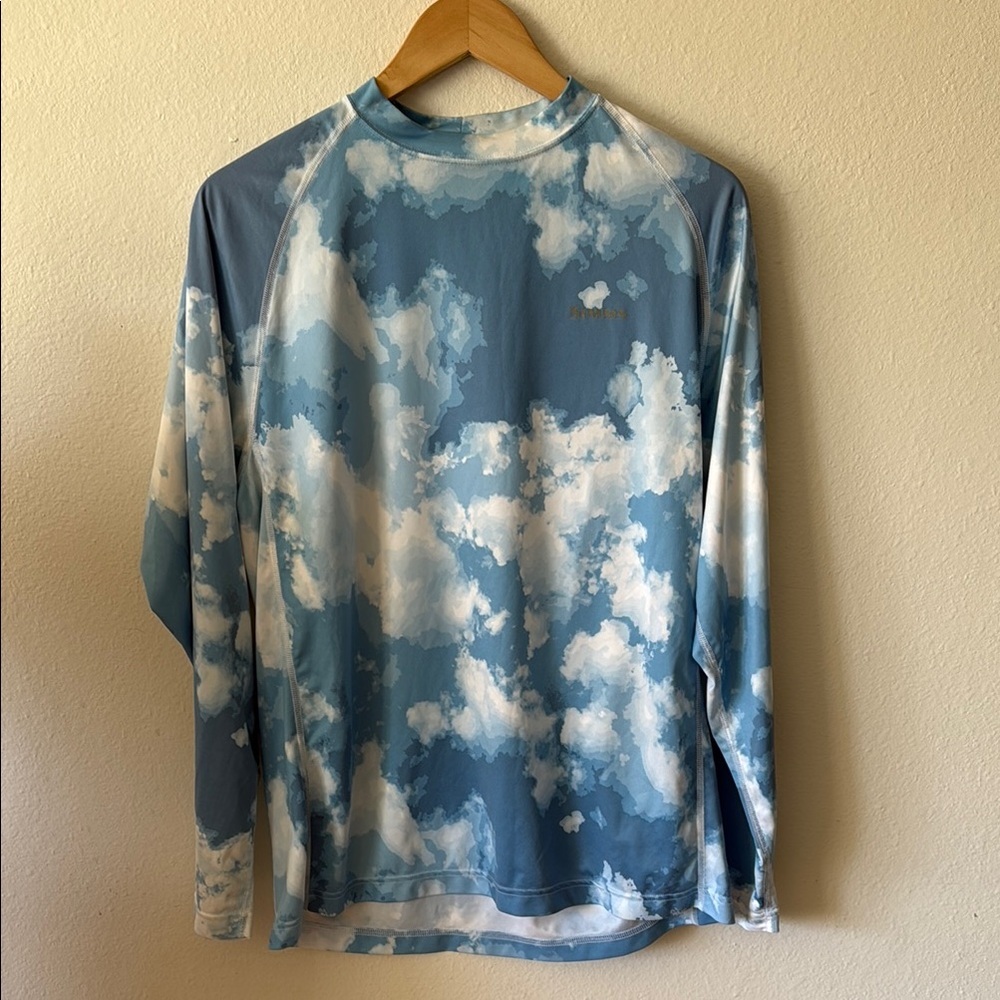 Simms Sky-Cloud Print Long Sleeve Fishing Tee - Blue & White